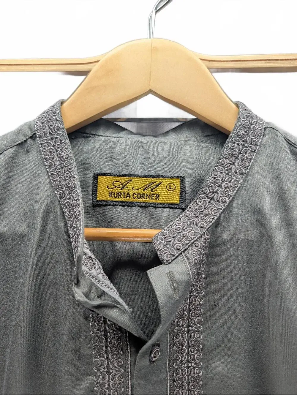 Traditional Men's Grey Shalwar Kameez Set with Embroidered